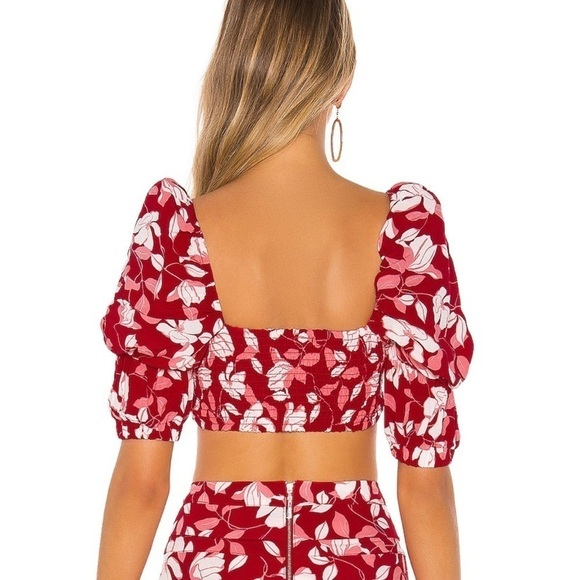 NWT NBD x Naven Crimson red floral smocked puffed sleeve cha cha M Coachella - Picture 2 of 4